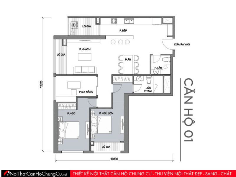 Mặt bằng căn hộ chung cư Vinhomes - The Park 1 - Căn 01 - 103m2