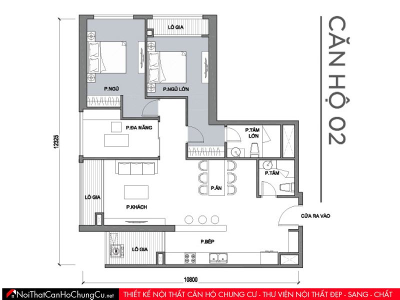 Mặt bằng căn hộ chung cư Vinhomes - The Park 1 - Căn 02 - 103m2