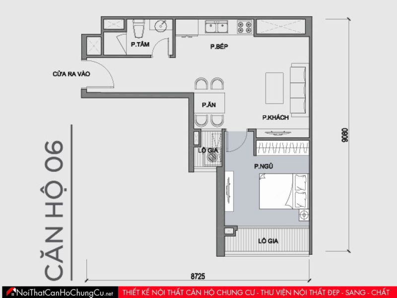 Mặt bằng căn hộ chung cư Vinhomes - The Park 1 - Căn 06 - 46m2