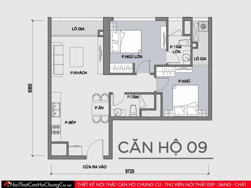 Mặt bằng căn hộ chung cư Vinhomes - The Park 1 - Căn 09 - 63m2