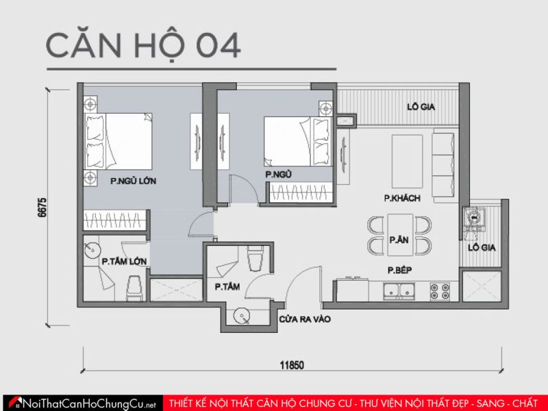 Mặt bằng căn hộ chung cư Vinhomes - The Park 1 - Căn 04 - 64m2