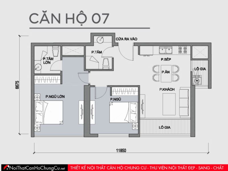 Mặt bằng căn hộ chung cư Vinhomes - The Park 1 - Căn 07 - 65m2