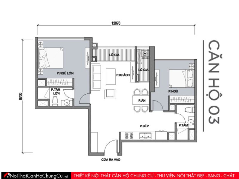 Mặt bằng căn hộ chung cư Vinhomes - The Park 1 - Căn 03 - 72m2