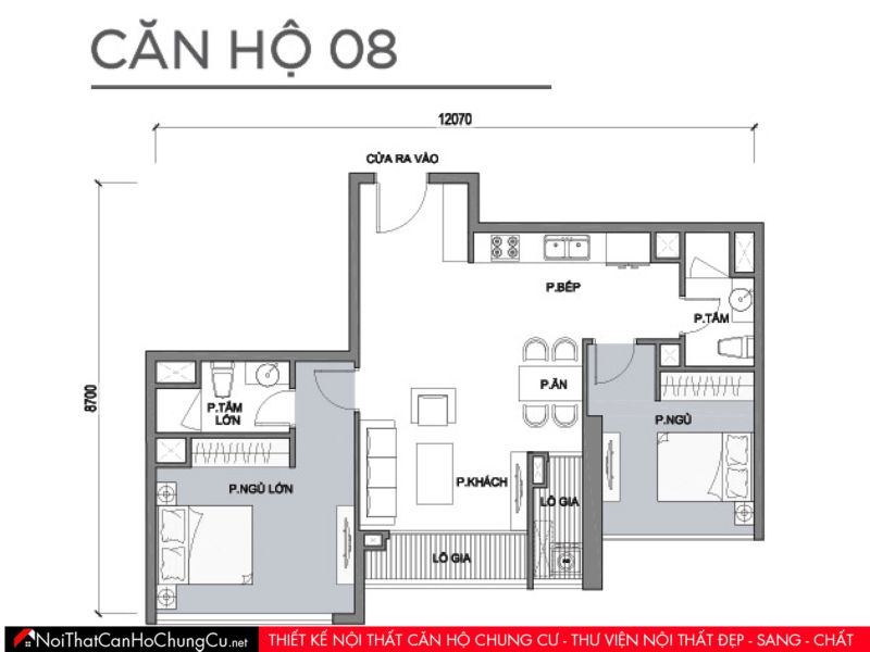 Mặt bằng căn hộ chung cư Vinhomes - The Park 1 - Căn 08 - 72m2