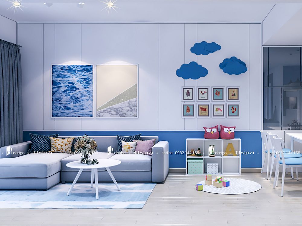 Thiết kế nội thất căn hộ 82m2 Novaland màu xanh biển