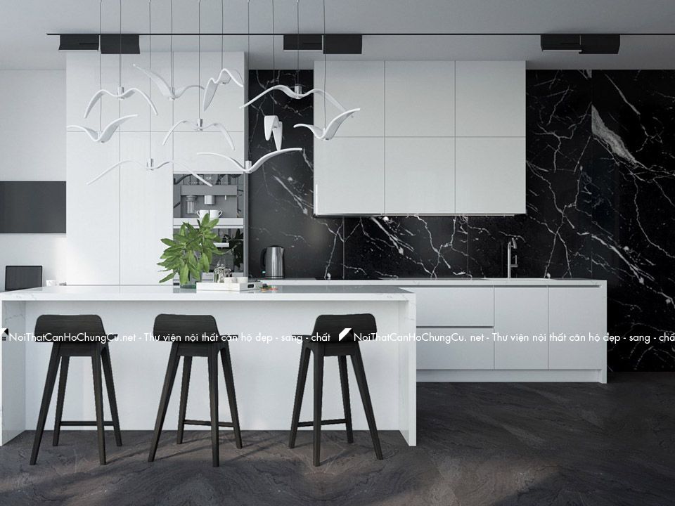 Thiết kế nội thất phòng bếp bằng đá cẩm thạch