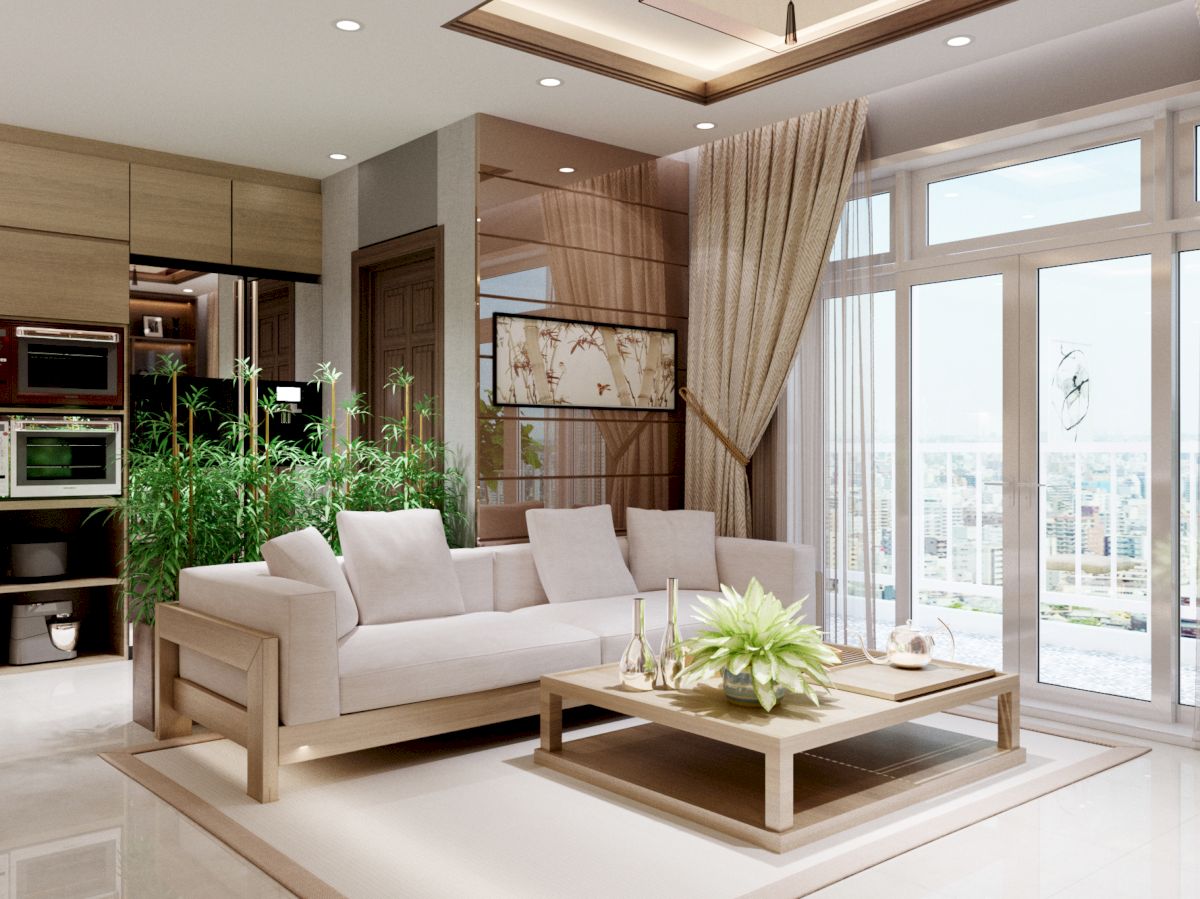 Nội thất căn hộ chung cư Palm Heights 121m2 phong cách Nhật