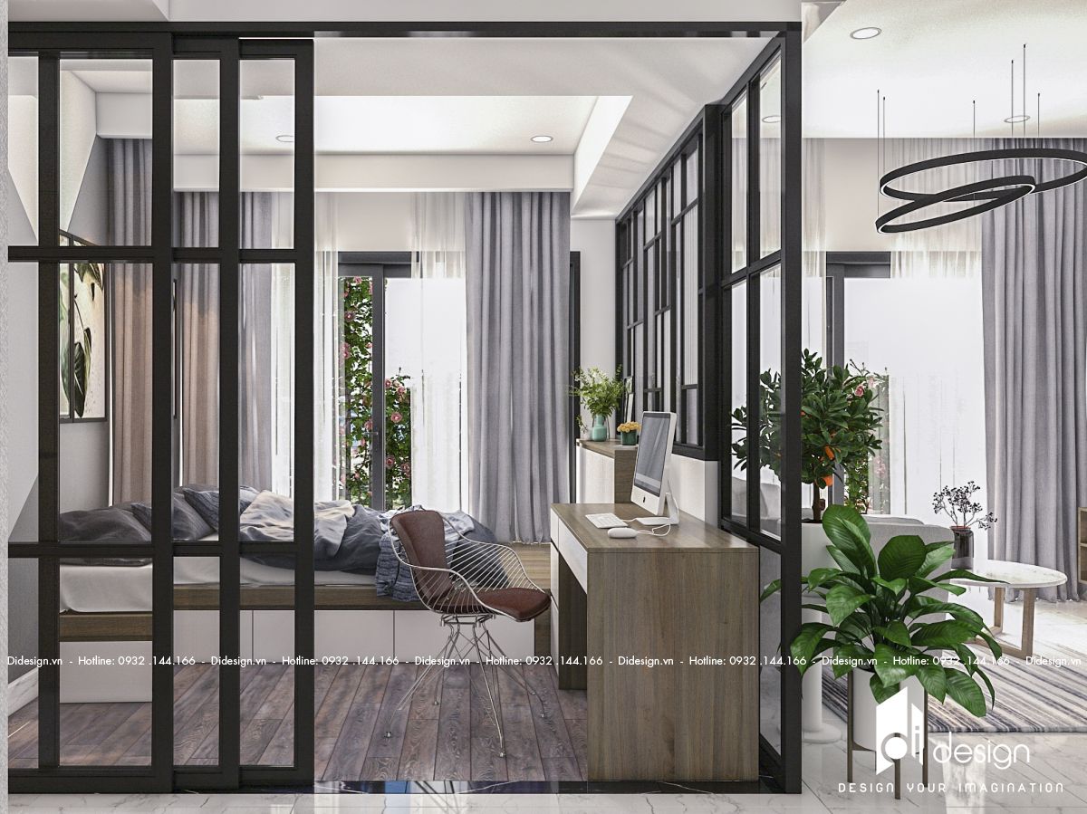 Nội thất căn hộ chung cư Saigon Avenue 62m2 sành điệu với tường bằng vách kính