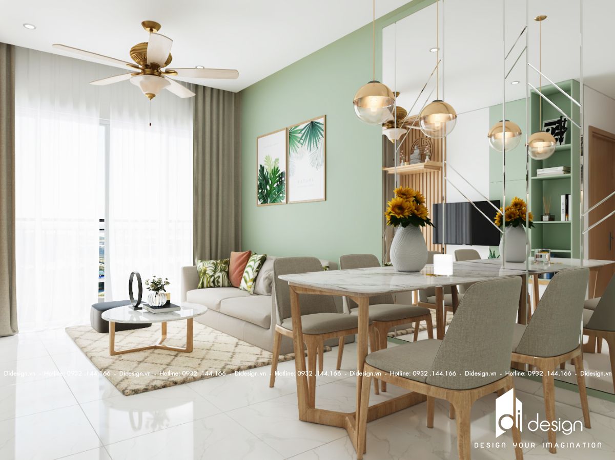 Thiết kế căn hộ 67m2 Safira Khang Điền màu xanh ngọc giản đơn và tinh tế