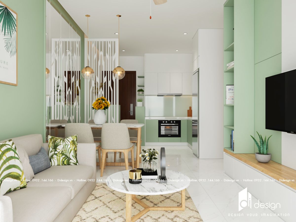 Thiết kế căn hộ 67m2 Safira Khang Điền màu xanh ngọc giản đơn và tinh tế