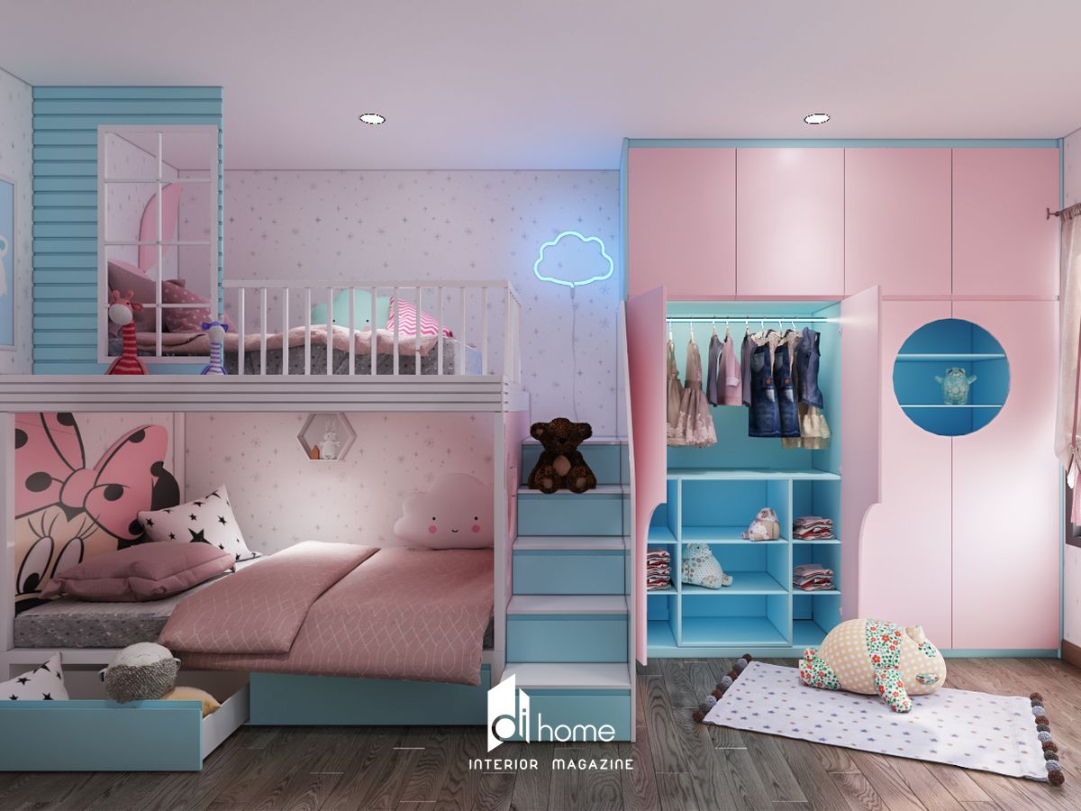 thiết kế phòng ngủ giường tầng cho bé