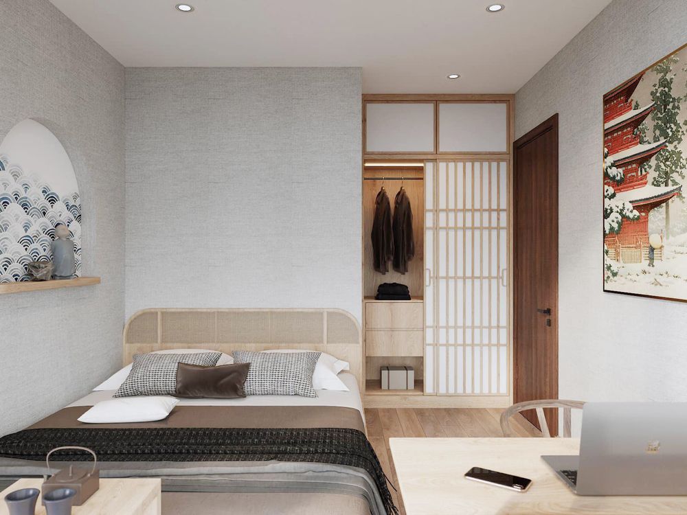 Nội thất chung cư 2 phòng ngủ 70m2 phong cách Nhật