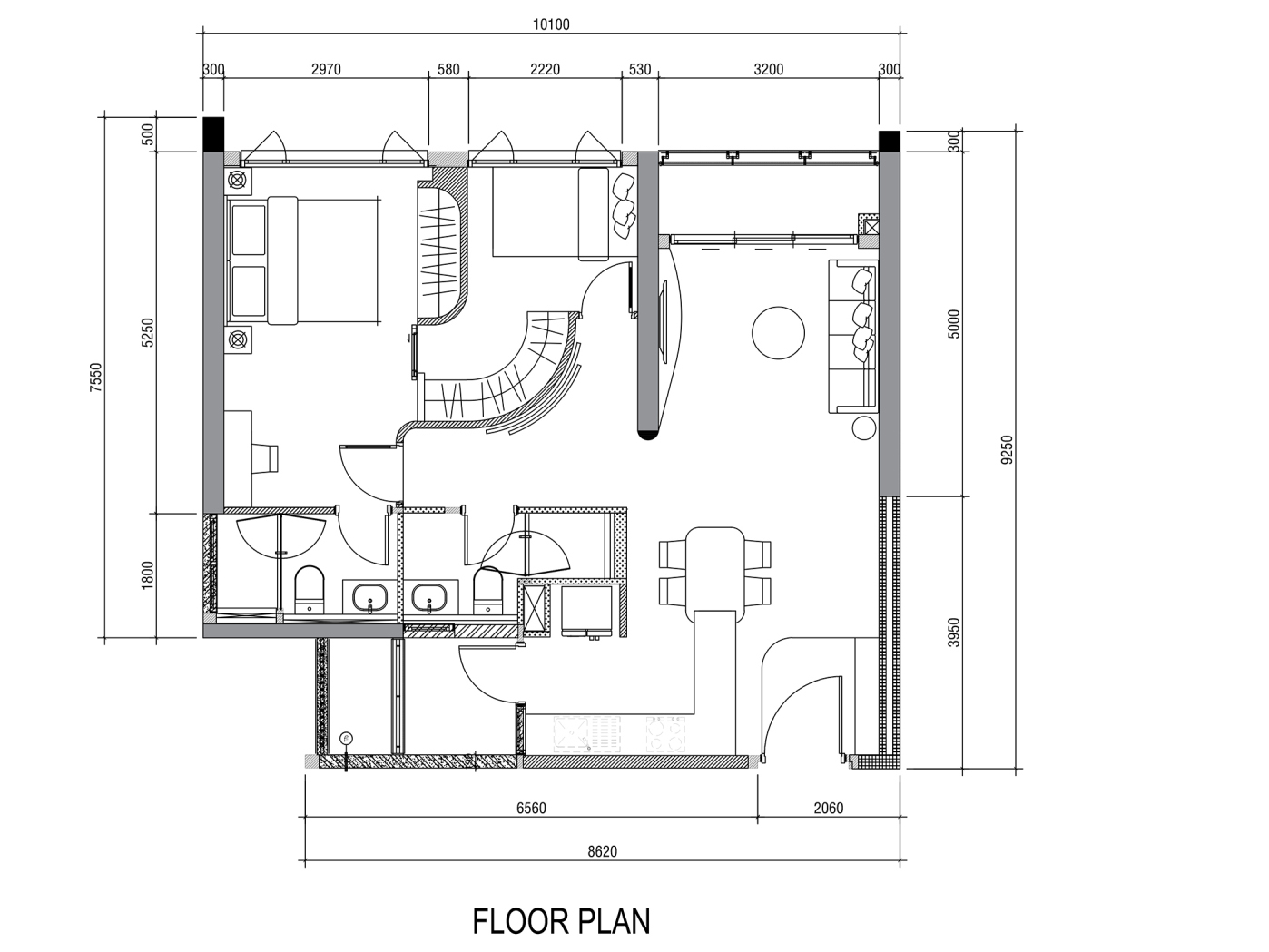 Thi công nội thất căn hộ 75m2 2 phòng ngủ đẹp mãn nhãn - bố trí mặt bằng