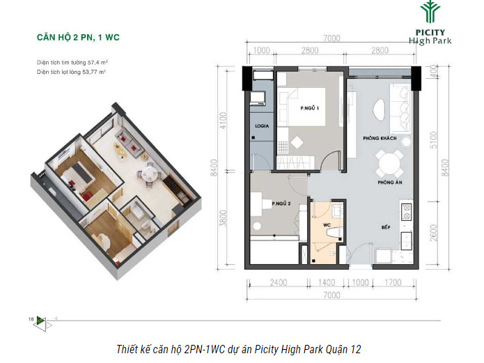 Thiết kế căn hộ Picity 53m2 đẹp hiện đại - mặt bằng