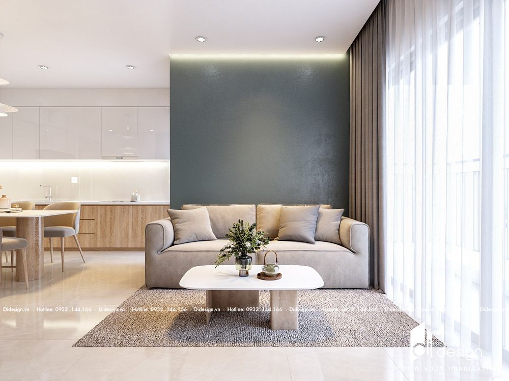 Thiết kế nội thất căn hộ The Alpha Residence 68m2 đẹp tiện nghi và ấm cúng - phòng khách