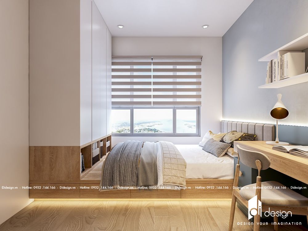 Thiết kế nội thất căn hộ The Alpha Residence 68m2 đẹp tiện nghi và ấm cúng - phòng ngủ