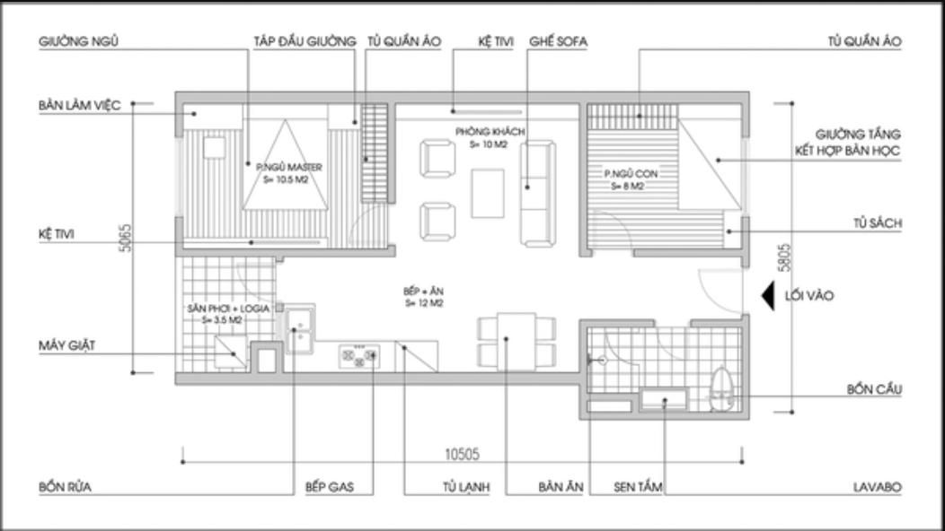 Tư vấn thiết kế nội thất căn hộ 61m2 cho gia đình 3 người - mặt bằng tư vấn