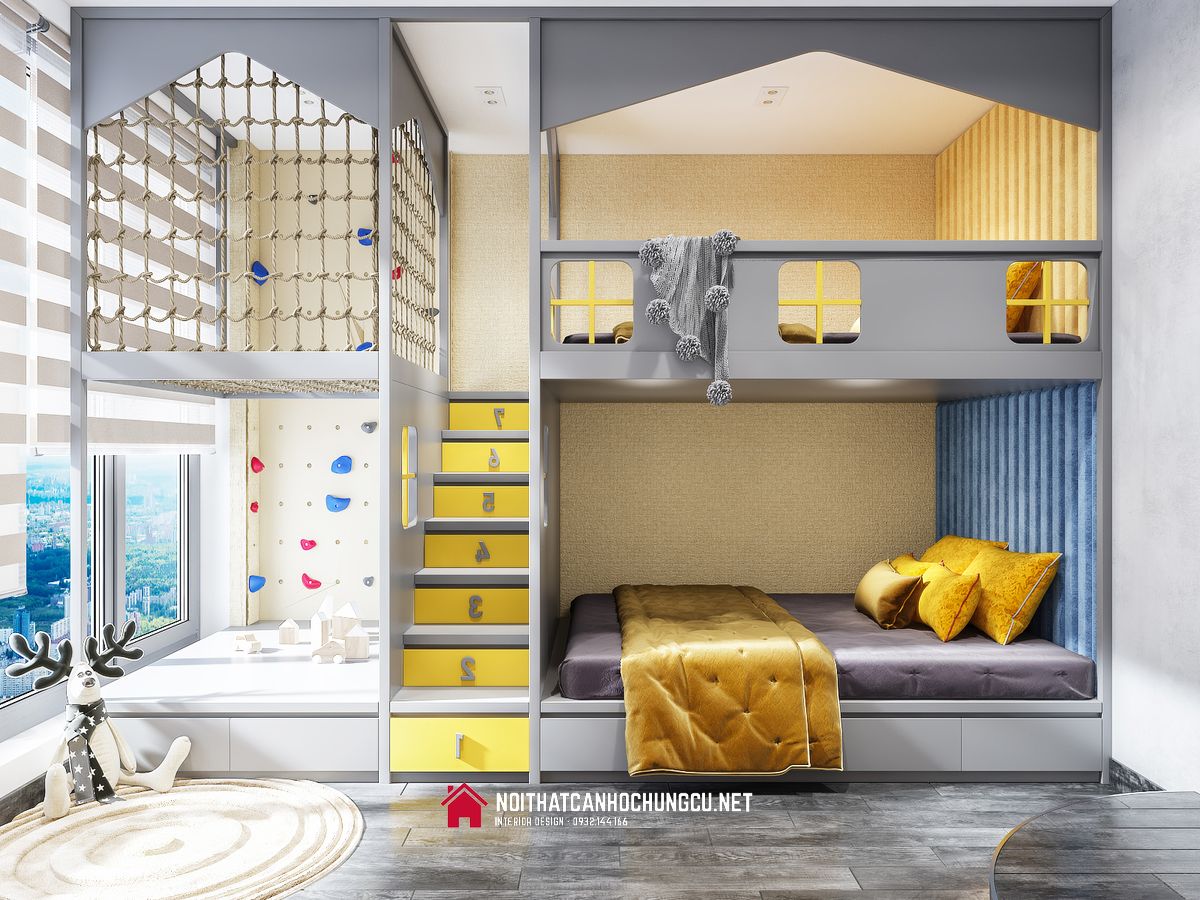 Tư vấn thiết kế nội thất căn hộ 61m2 cho gia đình 3 người - phòng ngủ trẻ em