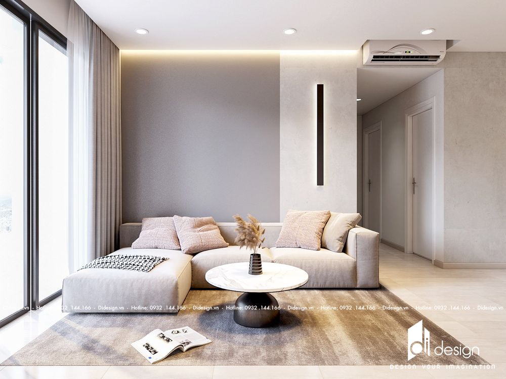 Ý tưởng thiết kế nội thất phòng khách màu xám và trắng
