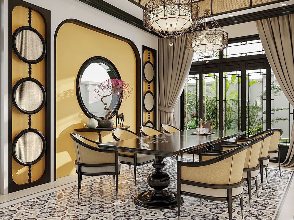 Thiết kế nội thất biệt thự phong cách Đông Dương truyền thống sang trọng và ấm cúng - bàn ăn