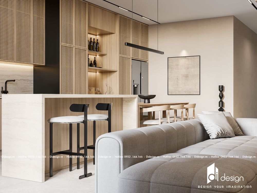 Thiết kế nội thất căn hộ 3 phòng ngủ phong cách Nhật - phòng bếp