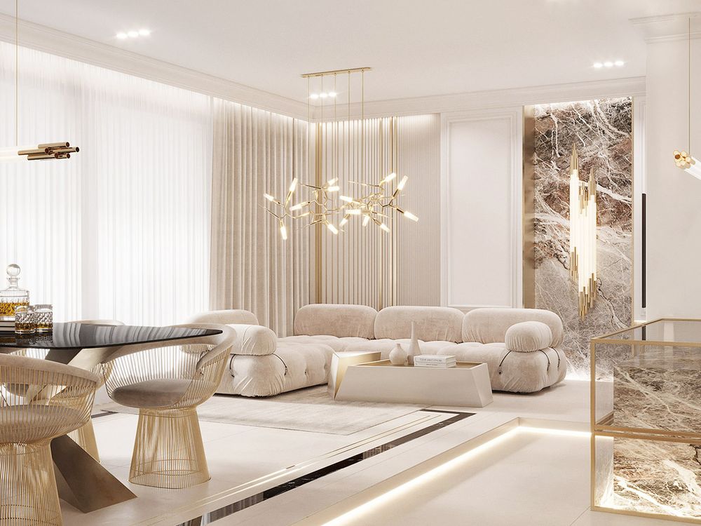 Thiết kế nội thất cao cấp thời thượng với các điểm nhấn bằng vàng - phòng khách