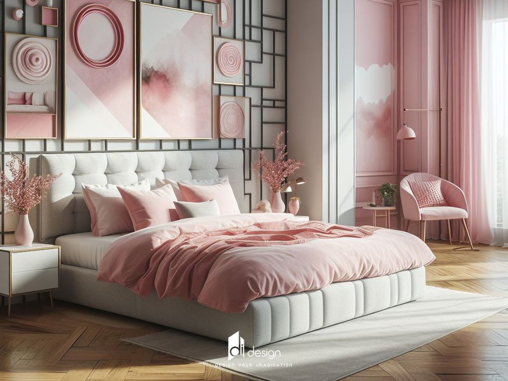 Ảnh phòng ngủ màu hồng ấm cúng và tinh tế