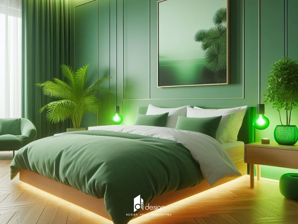 Decor phòng ngủ màu xanh lá không gian thư thái và gần gũi với thiên nhiên