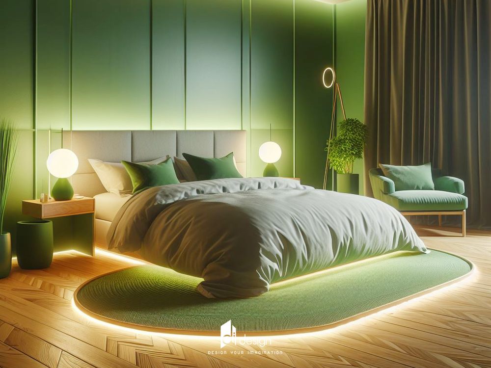 Decor phòng ngủ màu xanh lá không gian thư thái và gần gũi với thiên nhiên
