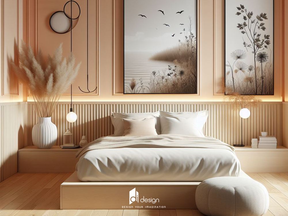 Mẫu thiết kế chung cư 2 phòng ngủ màu cam sữa ấm áp, tươi sáng và thoải mái