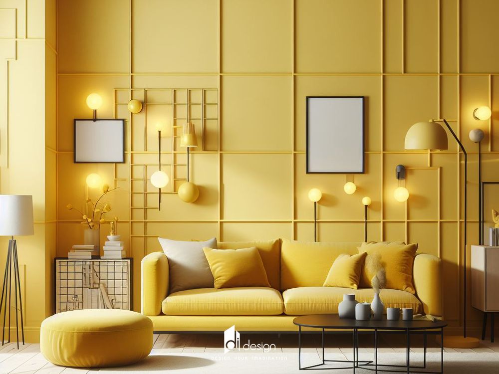 Thiết kế nội thất phòng khách màu vàng ấm áp và tinh tế