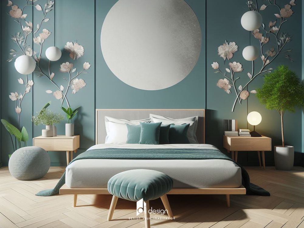 Phòng ngủ màu xanh cổ vịt sang trọng và tinh tế