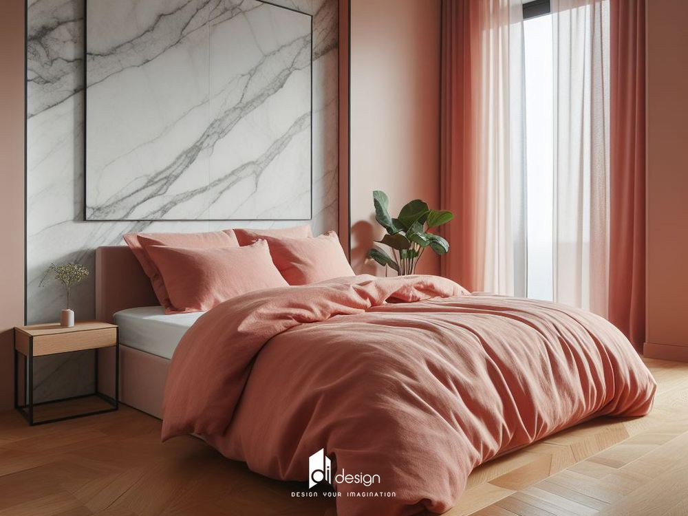 Thiết kế nội thất chung cư 53m2 Victoria Village màu hồng đất nung