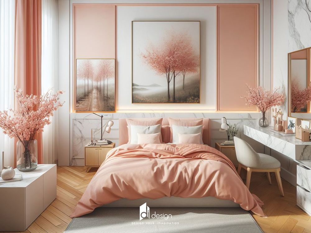 Thiết kế nội thất căn hộ chung cư 67m2 màu hồng đào