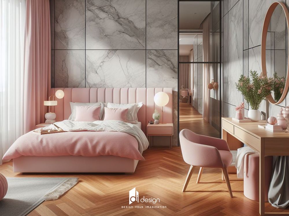 Trang trí phòng ngủ màu hồng - trắng 2024