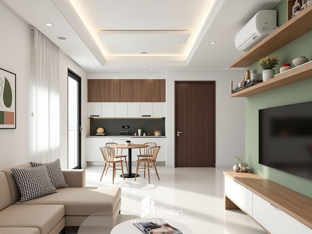 Thiết kế nội thất nhà chung cư 58m2 nhỏ xinh thoải mái và tiện nghi Thiết kế nội thất nhà chung cư 58m2 nhỏ xinh thoải mái và tiện nghi