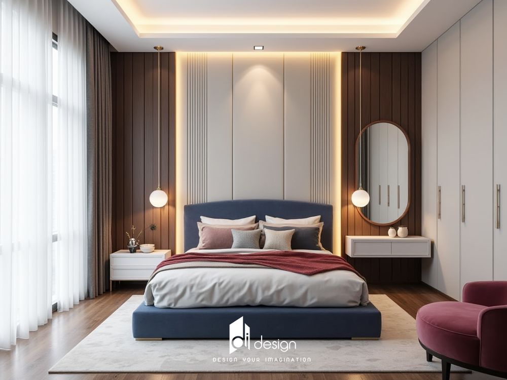 Decor phòng ngủ màu xanh dương yên bình, thư giãn