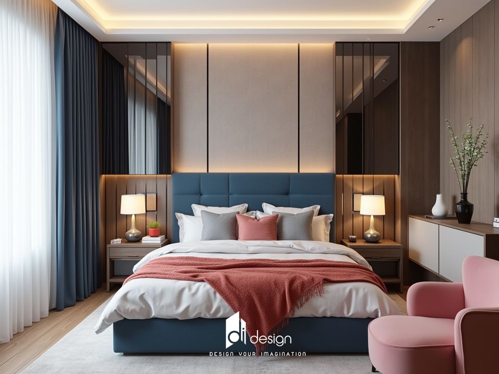Decor phòng ngủ màu xanh dương yên bình, thư giãn