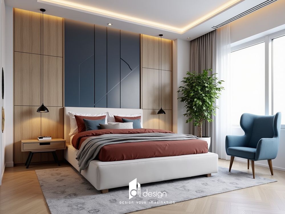 Decor phòng ngủ màu xanh dương yên bình, thư giãn