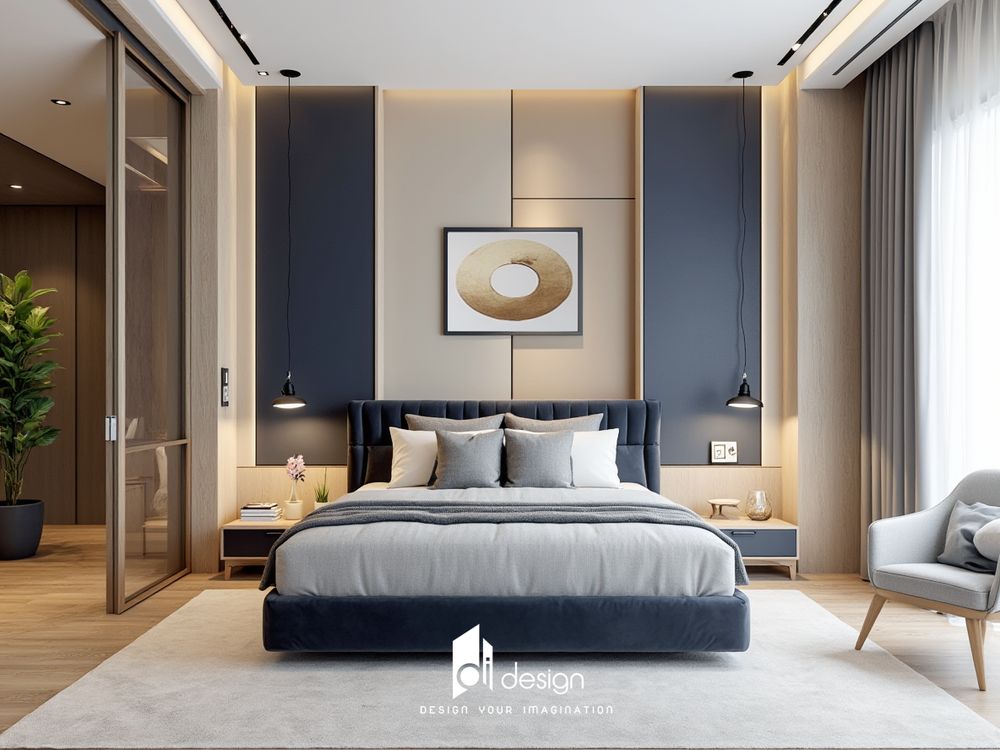 Decor phòng ngủ màu xanh dương yên bình, thư giãn