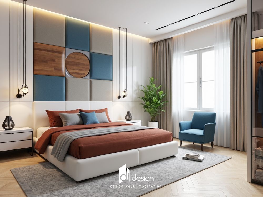 Decor phòng ngủ màu xanh dương yên bình, thư giãn