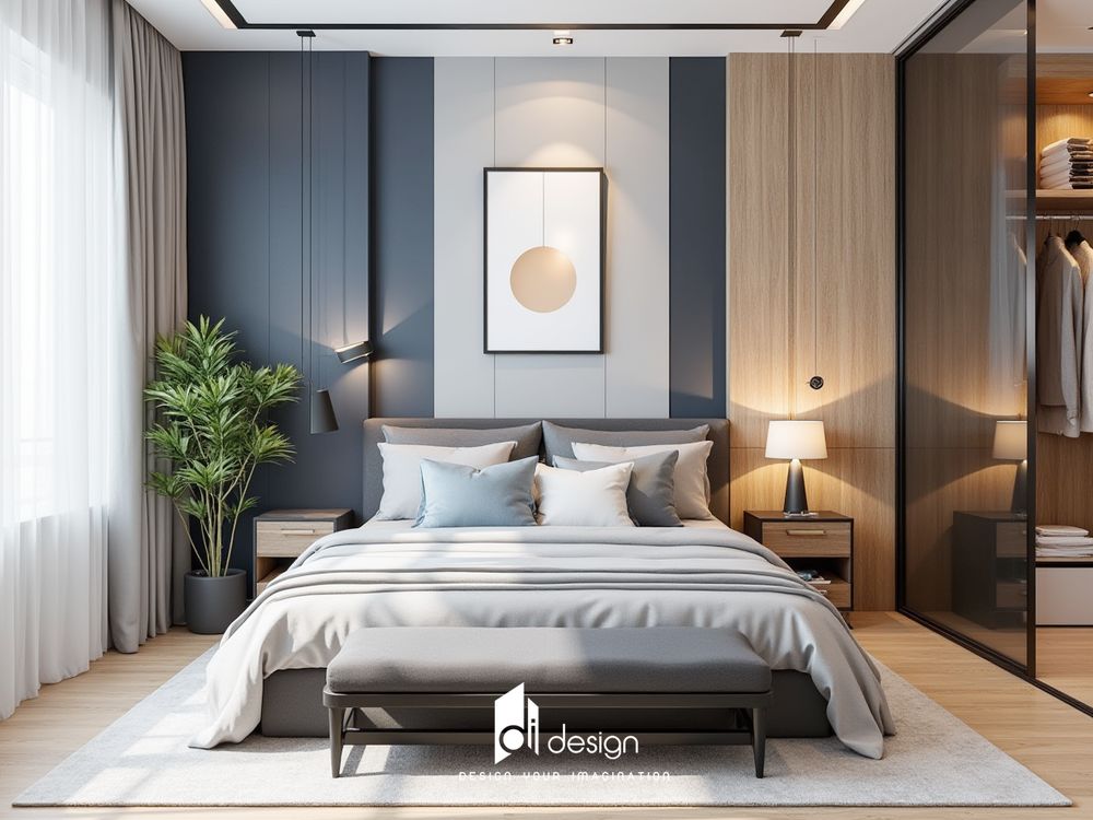 Decor phòng ngủ màu xanh dương yên bình, thư giãn