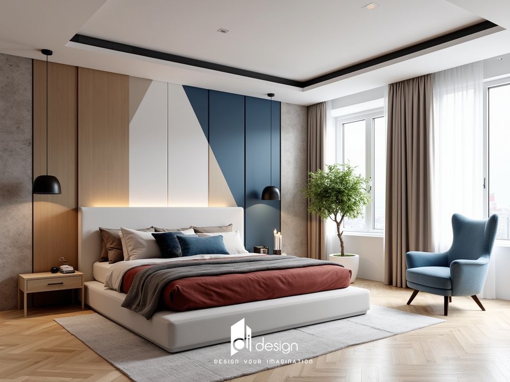 Decor phòng ngủ màu xanh dương yên bình, thư giãn