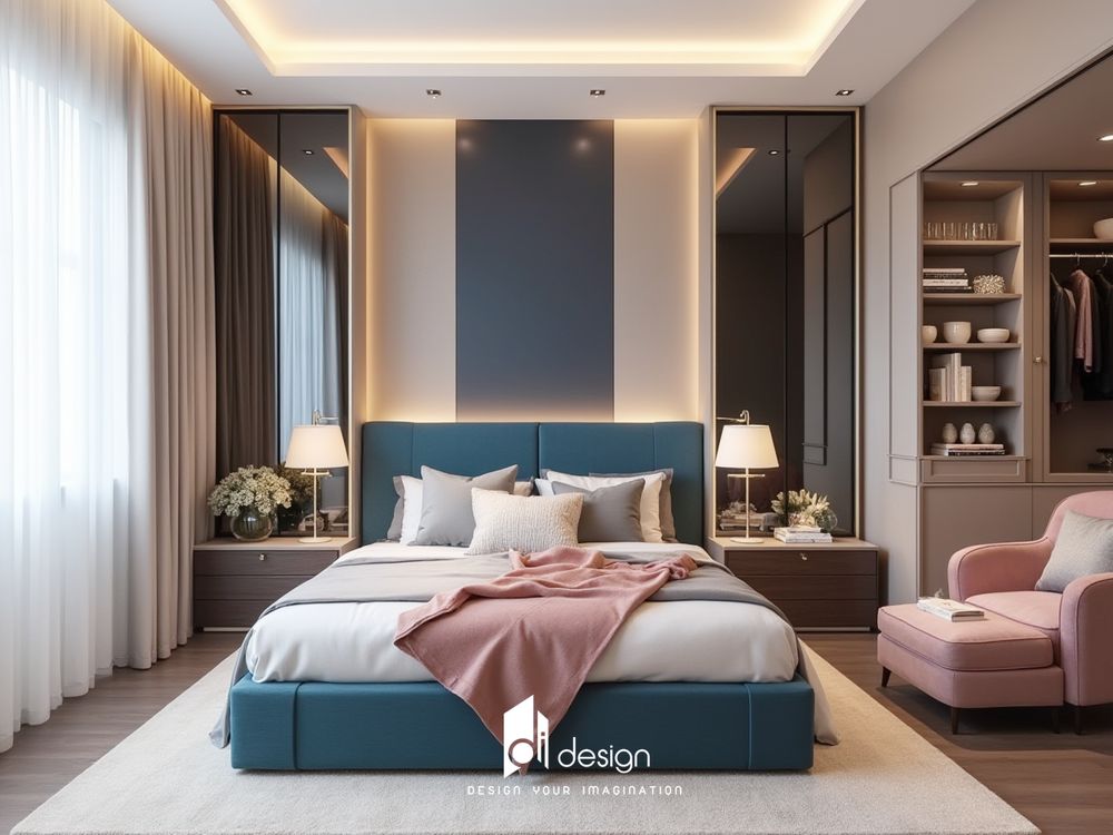 Decor phòng ngủ màu xanh dương yên bình, thư giãn