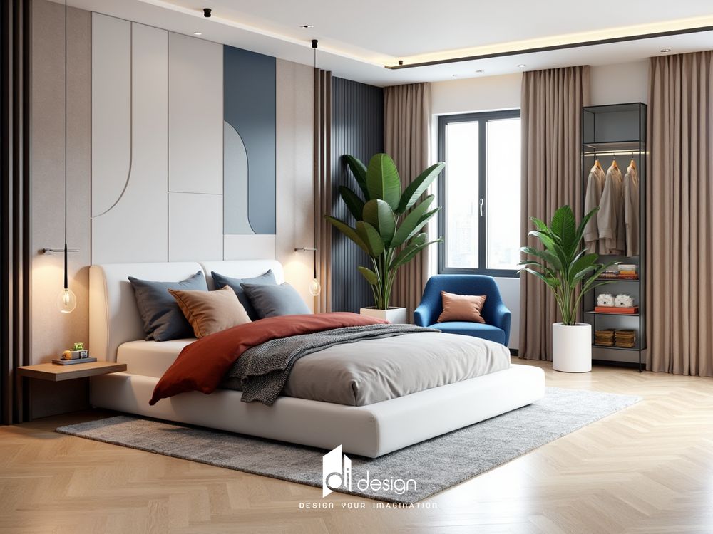 Decor phòng ngủ màu xanh dương yên bình, thư giãn