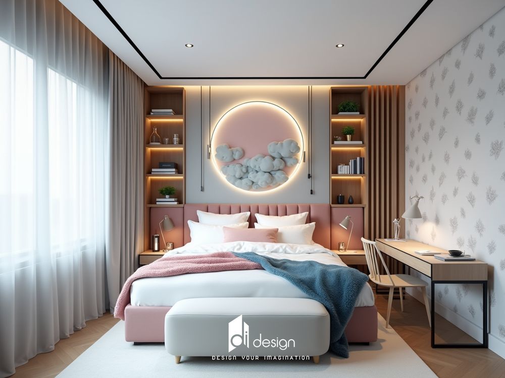 Mẫu phòng ngủ màu hồng pastel ngộ nghĩnh đáng yêu Mẫu phòng ngủ màu hồng pastel ngộ nghĩnh đáng yêu