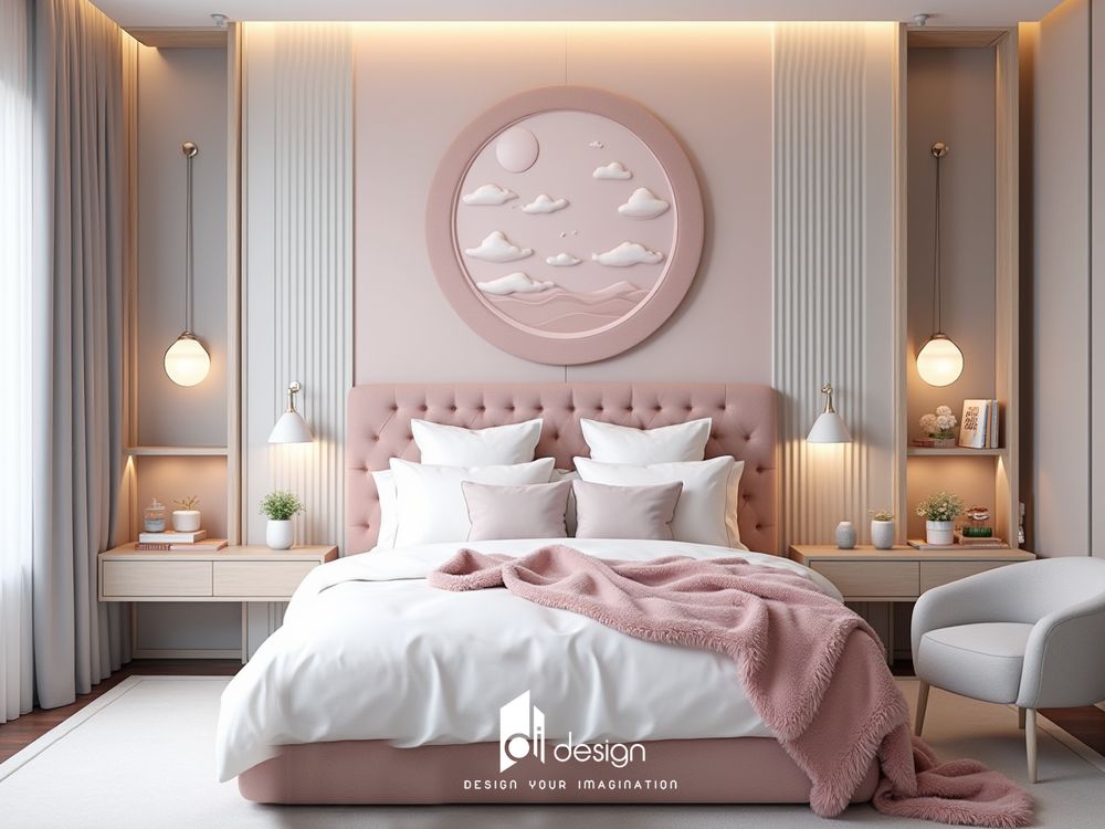 Mẫu phòng ngủ màu hồng pastel ngộ nghĩnh đáng yêu Mẫu phòng ngủ màu hồng pastel ngộ nghĩnh đáng yêu