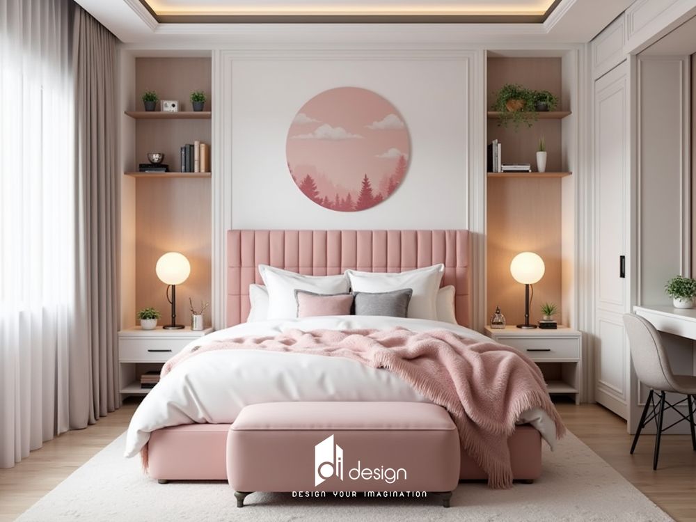 Mẫu phòng ngủ màu hồng pastel ngộ nghĩnh đáng yêu Mẫu phòng ngủ màu hồng pastel ngộ nghĩnh đáng yêu