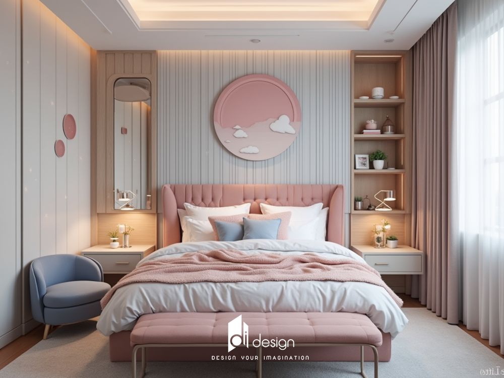 Mẫu phòng ngủ màu hồng pastel ngộ nghĩnh đáng yêu Mẫu phòng ngủ màu hồng pastel ngộ nghĩnh đáng yêu