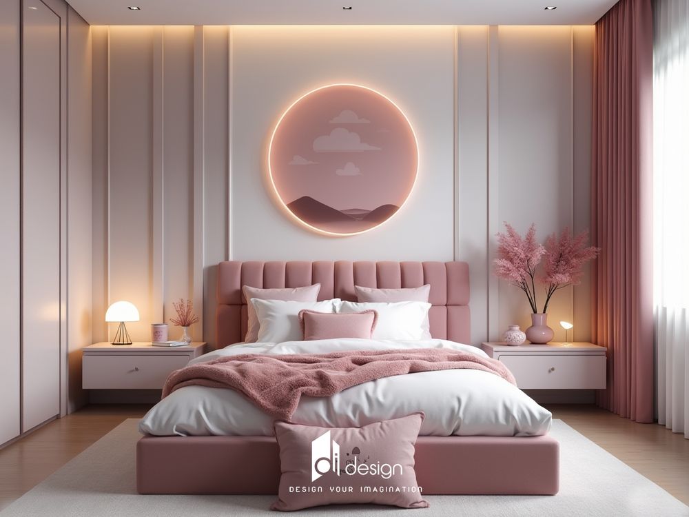 Mẫu phòng ngủ màu hồng pastel ngộ nghĩnh đáng yêu Mẫu phòng ngủ màu hồng pastel ngộ nghĩnh đáng yêu